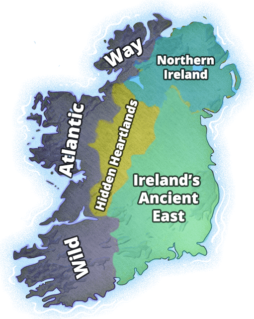 Map of Wild Atlantic Way showing Ireland's other touring regions
