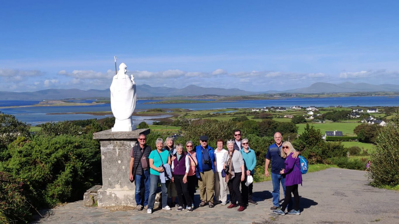 Guests on Croagh Patrick overlooking Clew Bay