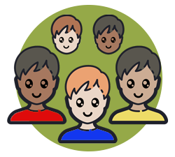 Illustrated smiling group of five faces