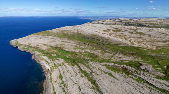 Scenic ocean and rock at Black Head in the Burren in Ireland