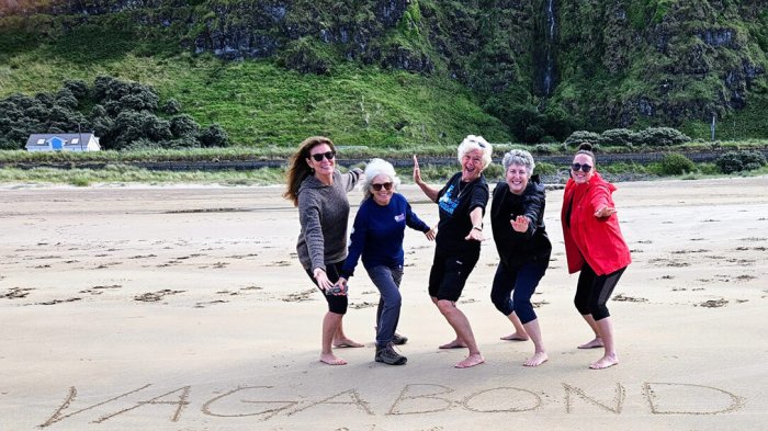Having fun with sand between the toes at Inch Beach Vagabonders having fun at Inch Beach in Co. Kerry