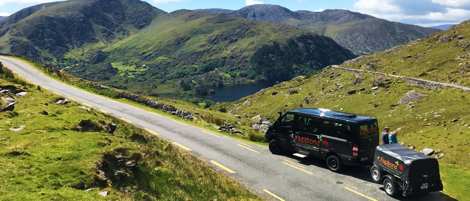 VagaTron Tour vehicle parked in a scenic location on the Healy Pass, Ireland