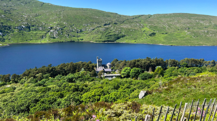 Explore the stunning Glenveagh Castle and its breathtaking surroundings An aerial shot of Glenveagh National Park