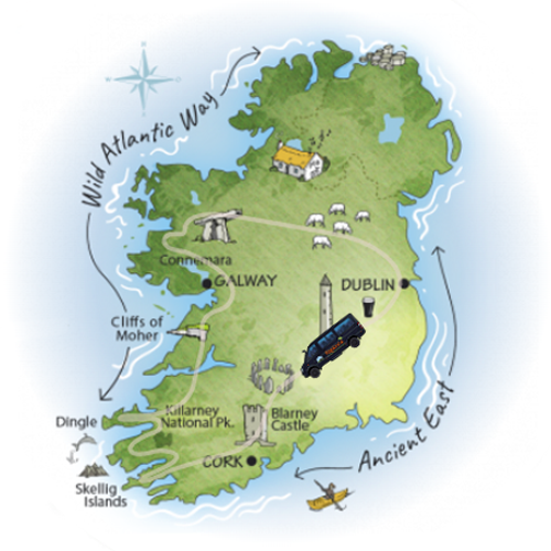 8 Day Vagabond Wild Irish Rover Route Map of Ireland