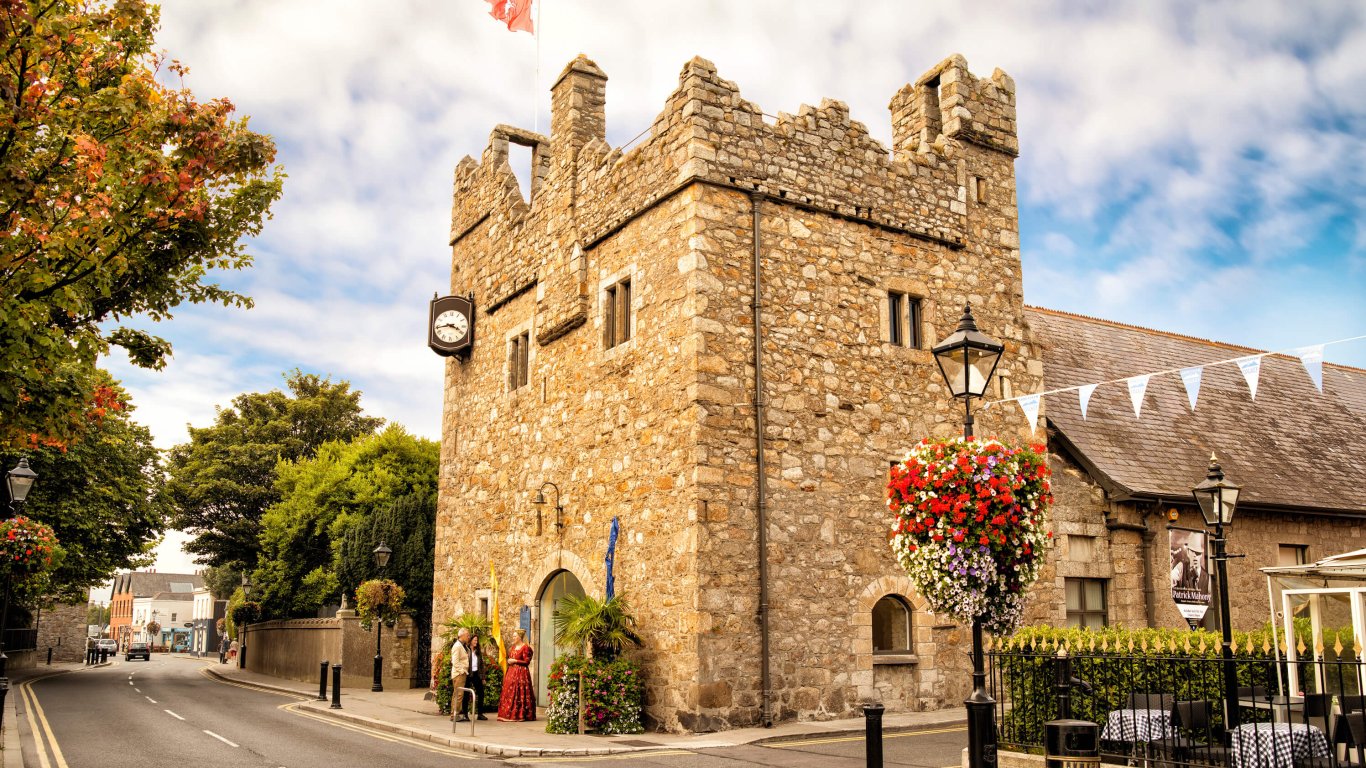 The exterior of Dalkey Castle in the sunshine An exterior view of Dalkey Castle in the sunshine