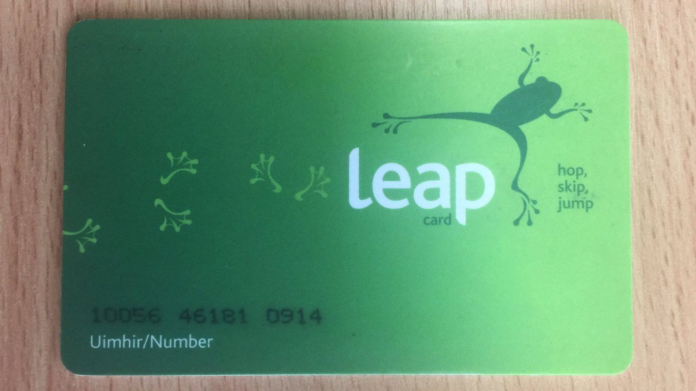 A picture of a leap card used for public transport in Ireland A leap card which is used to pay for public transport in Dublin and surrounding areas