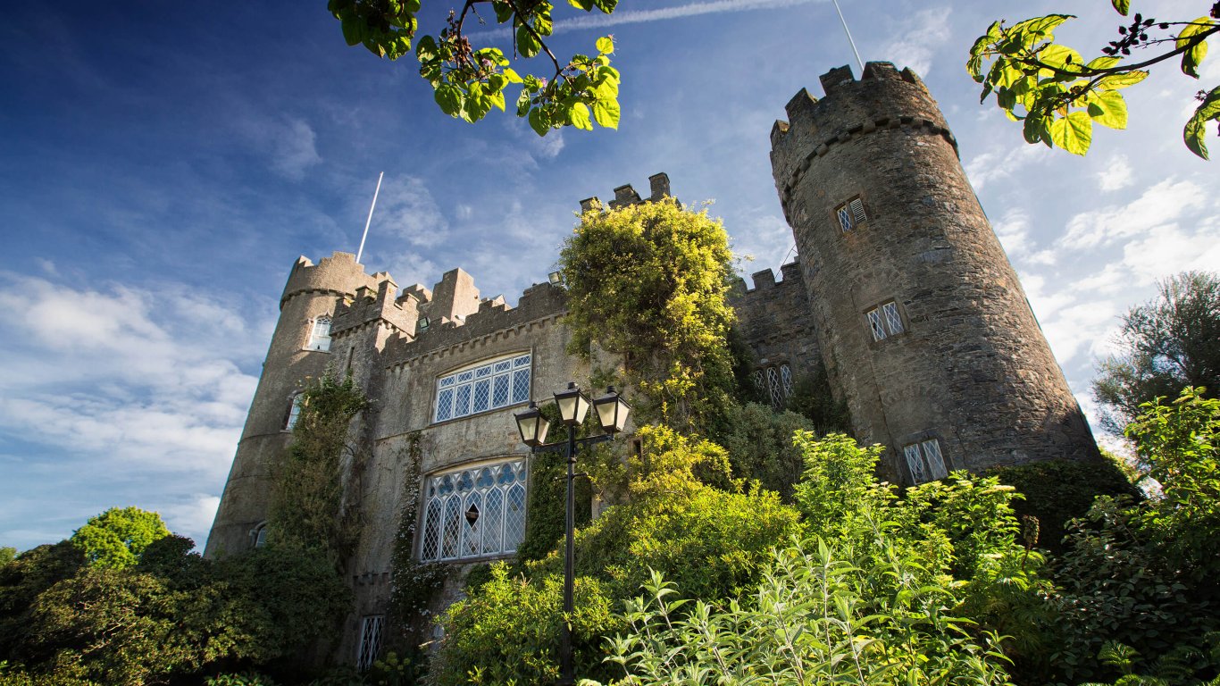 The exterior of magnificent Malahide Castle An exterior view of Malahide Castle in the sunshine
